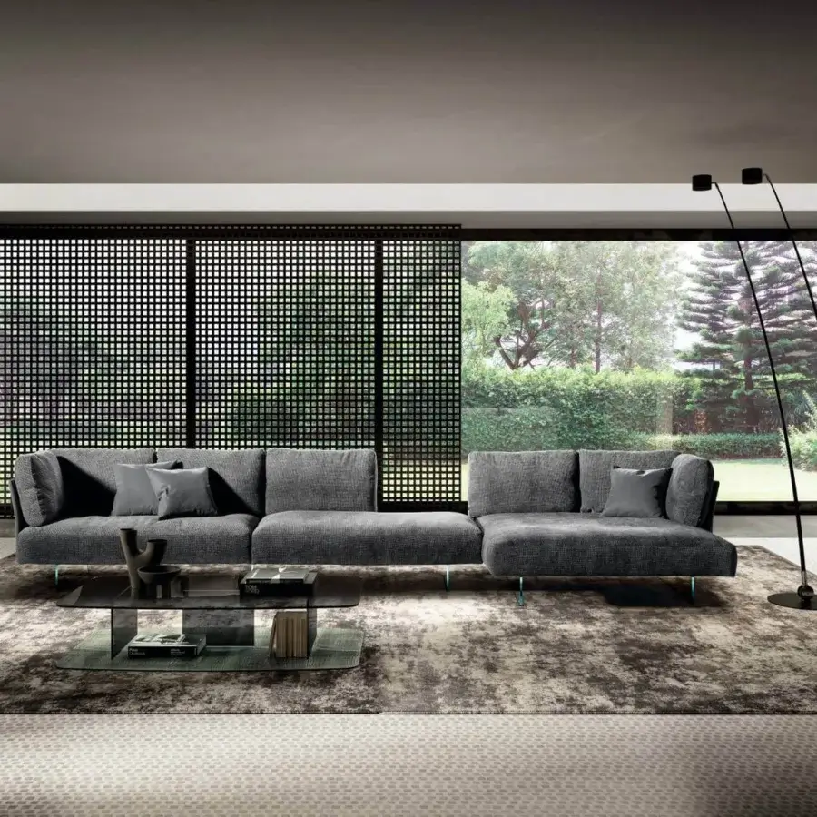 Superior Lago Layers coffee table with transparent glass surfaces set on different levels and glossy finish