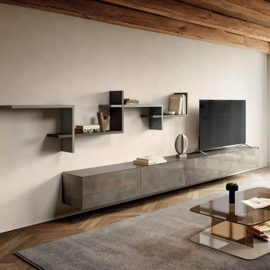 Exceptional Lago Layers coffee table with dual smoked glass surfaces and neutral brown cream tones