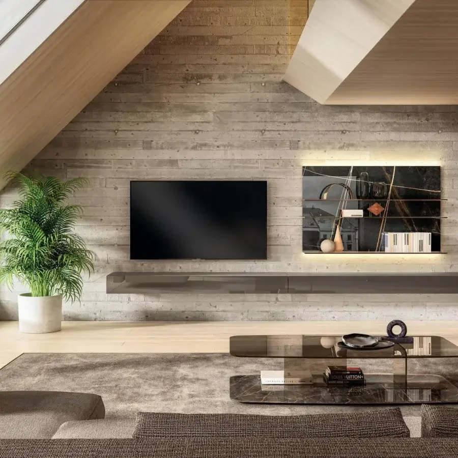 Distinguished Lago Layers coffee table with two transparent glass tiers and a glossy dark base exhibiting tonal variations