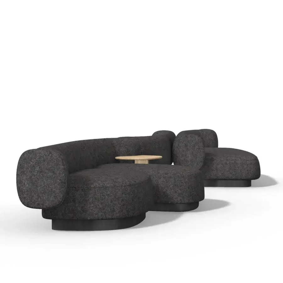 Superior LaCividina Dorothea sectional with dark textured textile upholstery and integrated light wood table