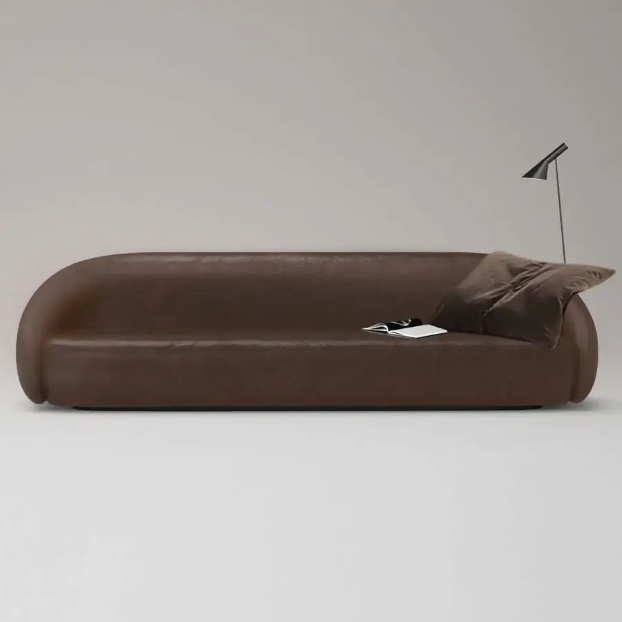 Superior LaCividina Apper sofa crafted with curved form upholstered in dark brown textile with matte finish
