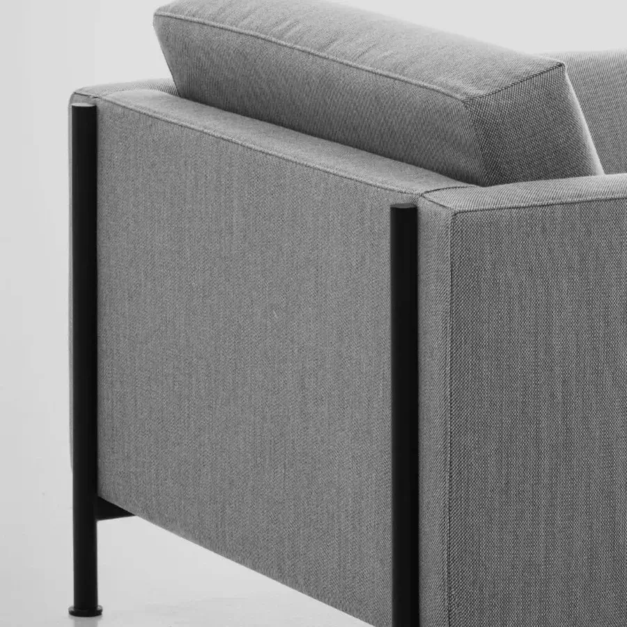 Superior LaCividina Newtime lounge chair in matte gray textile with slim metal feet and balanced aesthetic