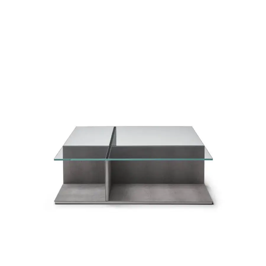 Distinguished OAK Assolo coffee table with a square silhouette and medium gray concrete-like wood base with matte finish
