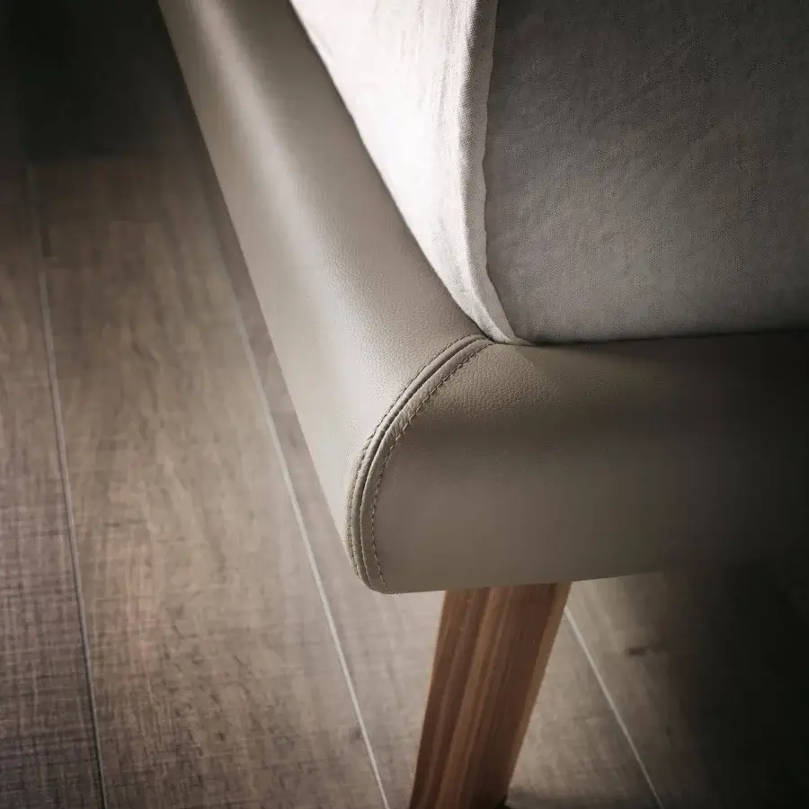 Superior Cattelan Italia Adam bed upholstered in soft leather with Canaletto walnut feet and smooth matte finish