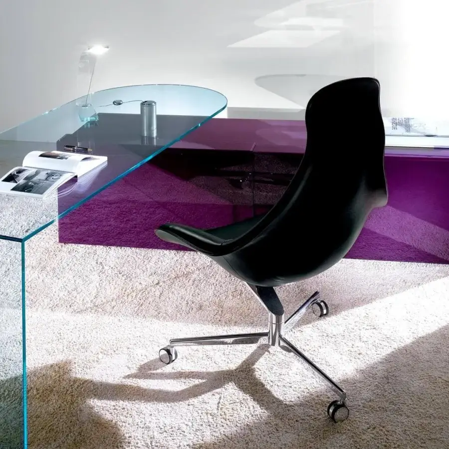 Elegant Reflex Zenith chair upholstered in sleek black synthetic fabric with a high-shine glossy finish and polished metal base