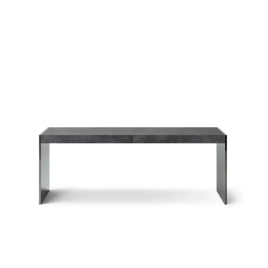 Superior OAK Ritornello console with rectangular dark grey matte surface and vertical wood panels crafted with a refined matte finish