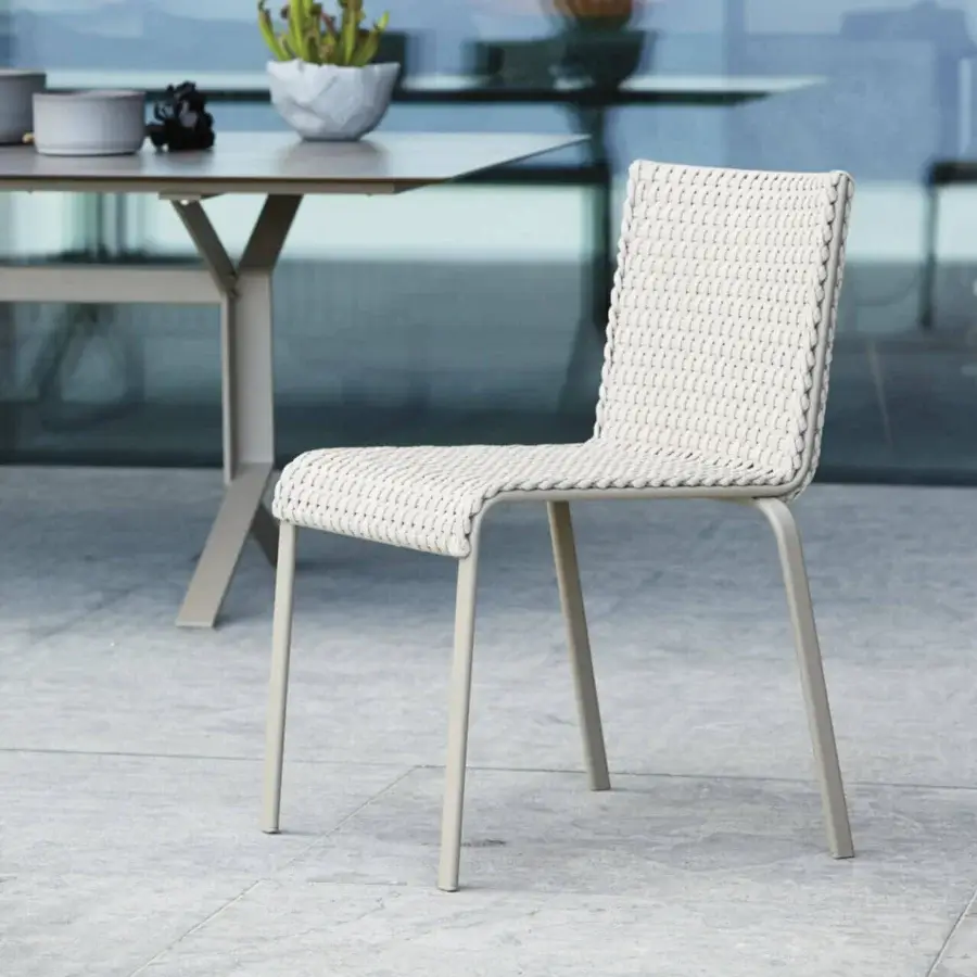 Distinguished Roberti Rattan Key West chair with light beige Sunrope weaving and powder-coated aluminum structure in matte finish