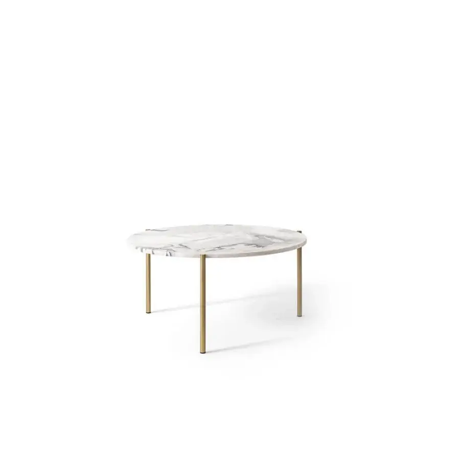 Distinguished OAK Ritmo coffee table with glossy white and gray marble top and golden metal base