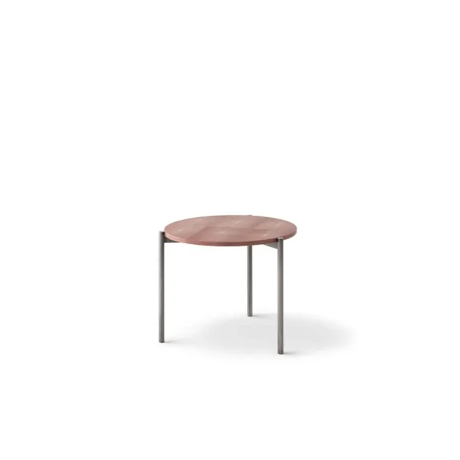 Exceptional OAK Ritmo coffee table with terracotta painted metal top and neutral grey metal legs in matte finish