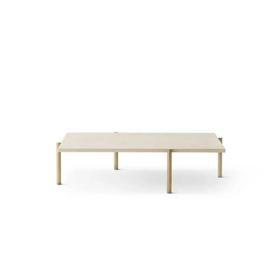 Distinguished OAK Ritmo coffee table with a rectangular wood top and cylindrical legs in a neutral beige matte finish