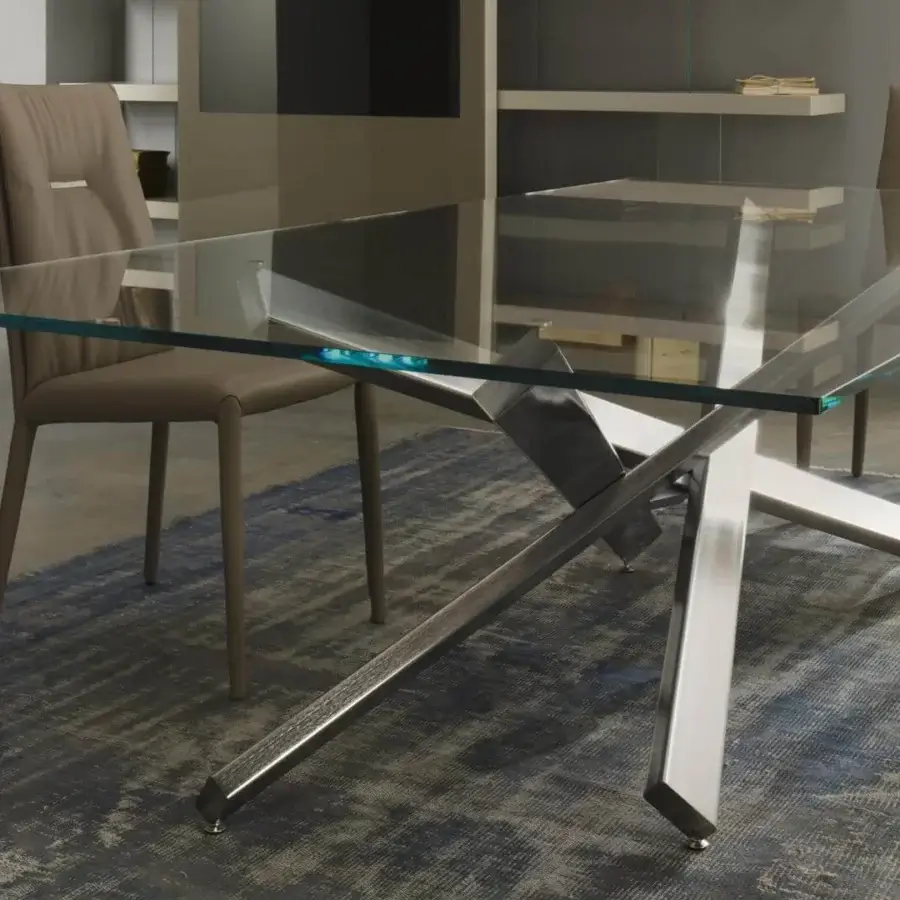 Distinctive Reflex Mikado table with transparent glass top and bronze finish iron base crafted in Italy