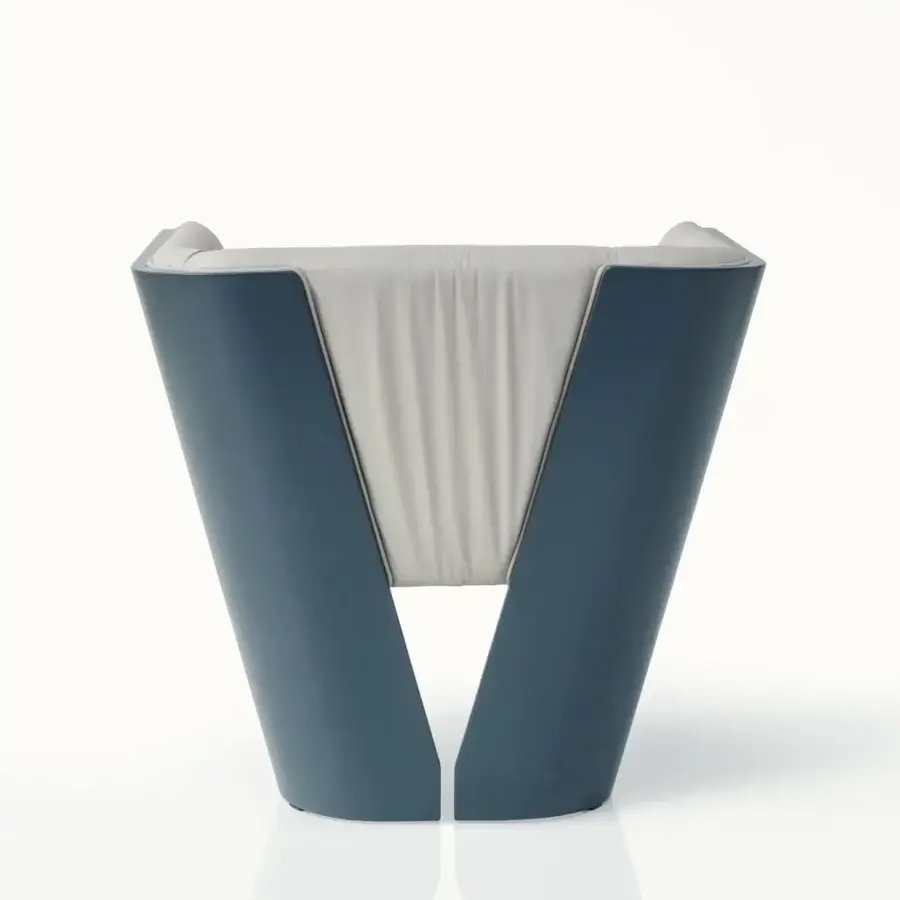 Elegant Bizzotto Italia Sensu lounge chair with muted blue-grey frame and luxurious leather seat crafted in a matte finish