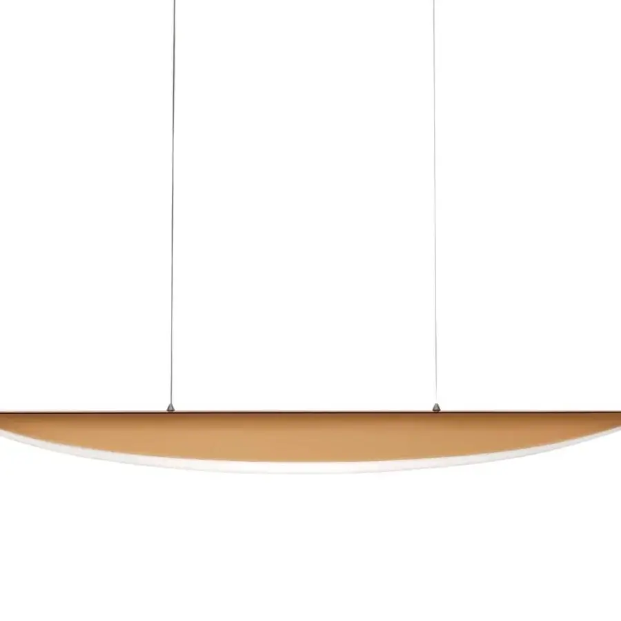 Superior Reflex Ala suspension lamp with curved steel internally lacquered in latte color and integrated lighting system