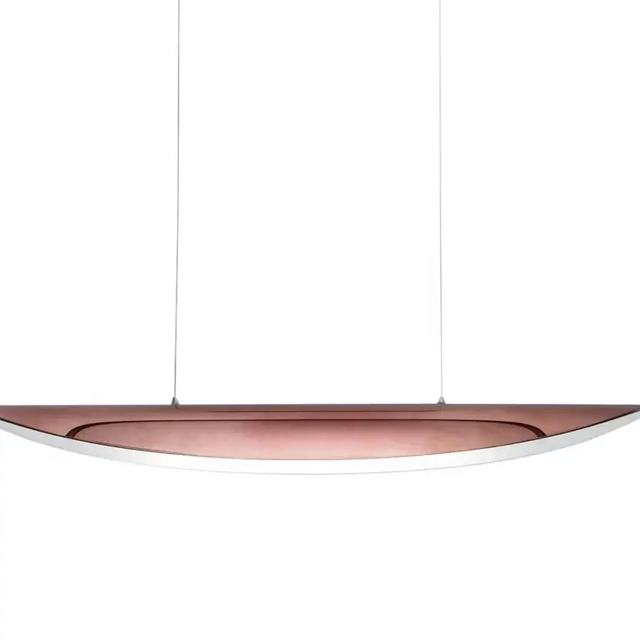 Exceptional Reflex Ala suspension lamp with curved steel internally lacquered in latte and glossy reddish-pink finish