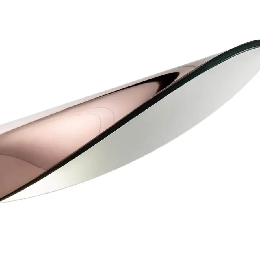 Sophisticated Reflex Ala suspension lamp with curved steel in latte and glossy reflective rose-gold finish