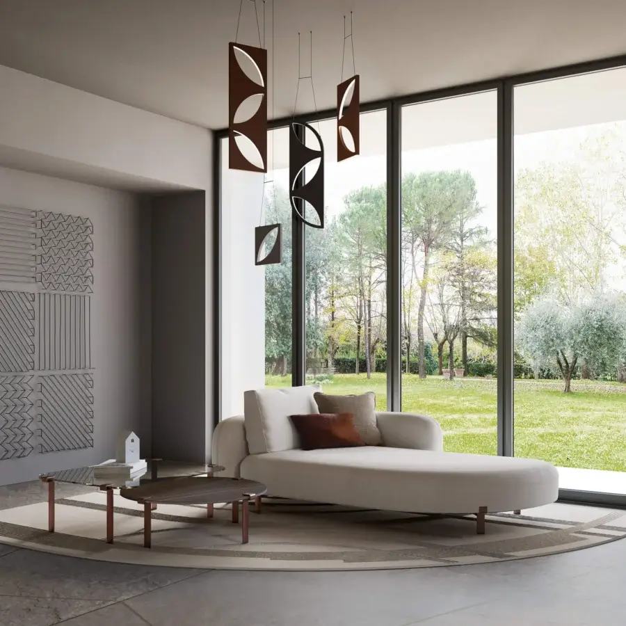 Lavish Bizzotto Italia Amulet chaise lounge in light beige leather with dark-toned rame finished legs