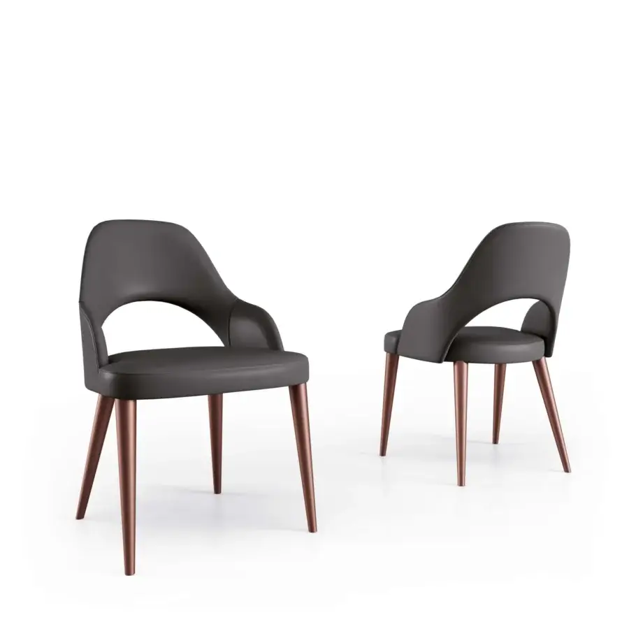 Distinguished Bizzotto Italia Nest chair with dark gray leather upholstery and ‘Canna di Fucile’ gunmetal legs