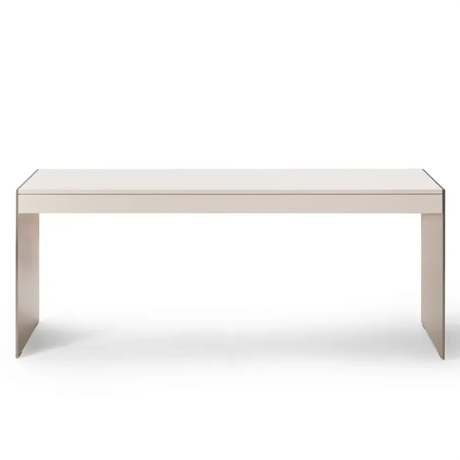 Distinguished 4 Mariani Milano Console with a light beige lacquered top and Dark Bronze metal blade bridge structure