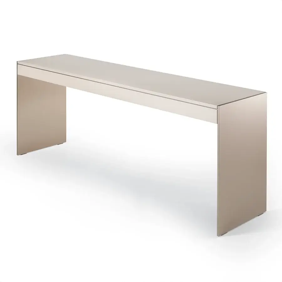 Elegant 4 Mariani Milano Console crafted in light beige synthetic material with a matte finish and Dark Bronze metal blades