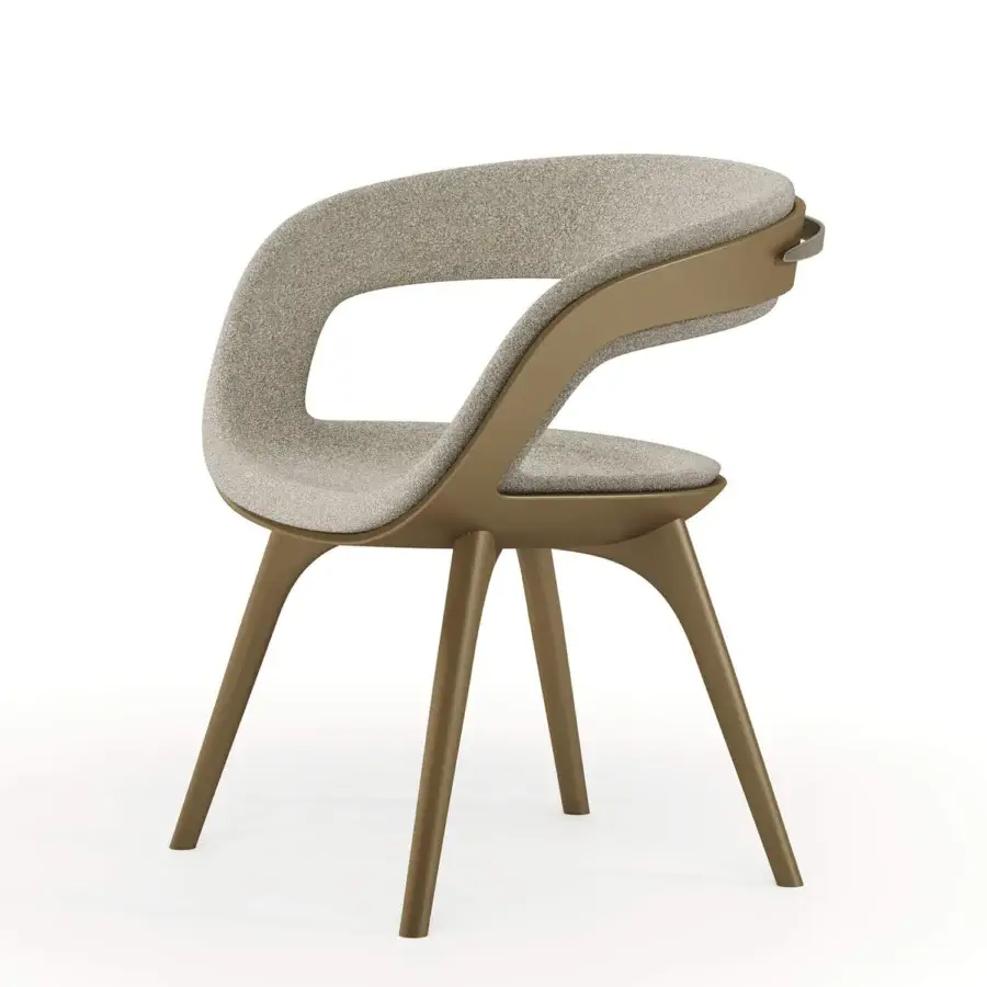 Superior Reflex Nido armchair with a light brown matte metallic frame and grey textile upholstery presents a stylish organic silhouette