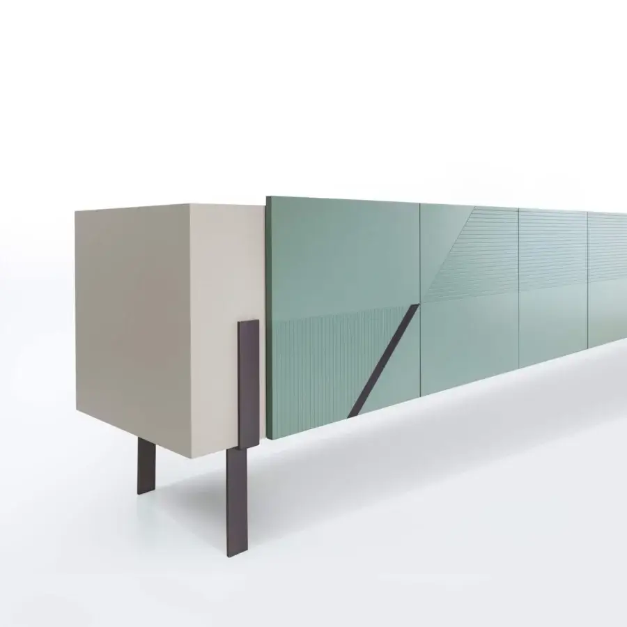 Exceptional Bizzotto Italia Amulet sideboard in pale green with geometric patterns and a matte finish crafted with wood or wood composite