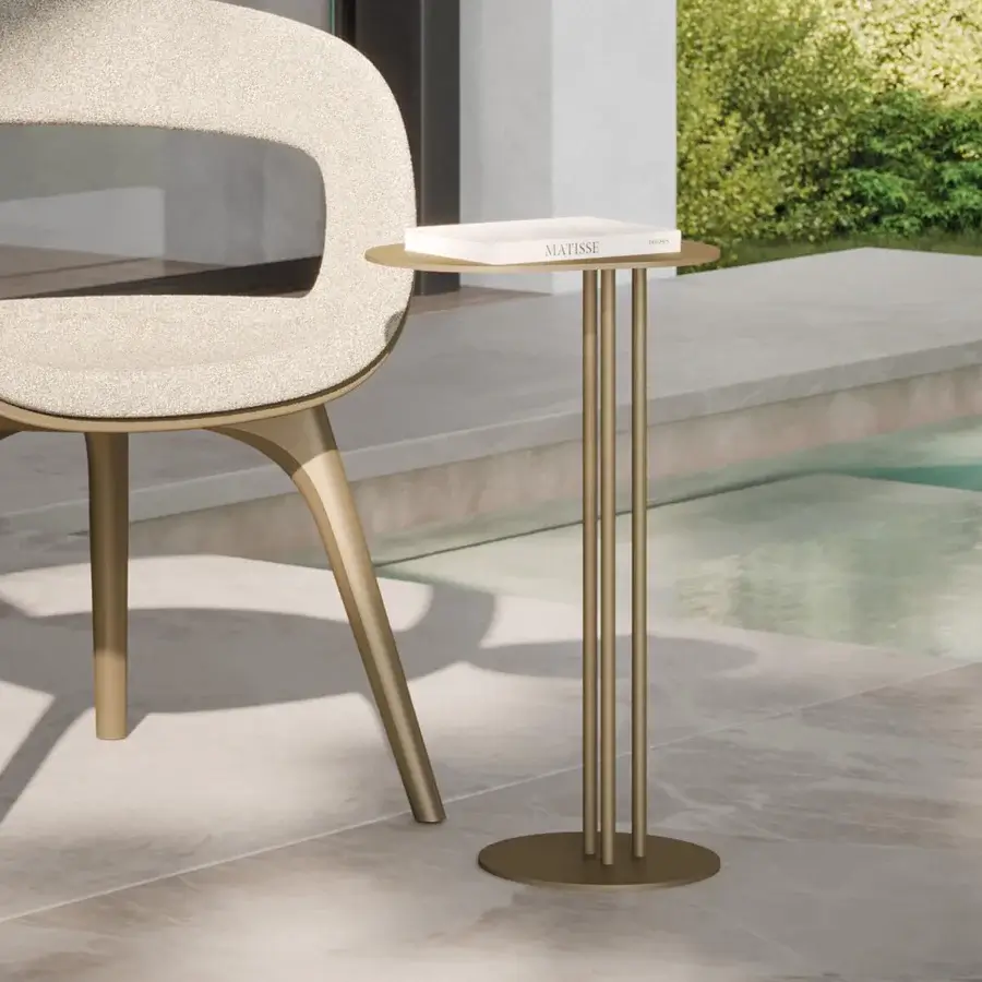 Distinguished Reflex Luna side table with geometric form in golden-bronze metal and satin bronze finish