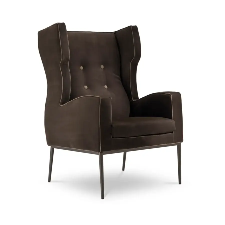 Superior 4 Mariani Cassandra lounge chair with dark brown plush fabric upholstery and lighter-toned piping
