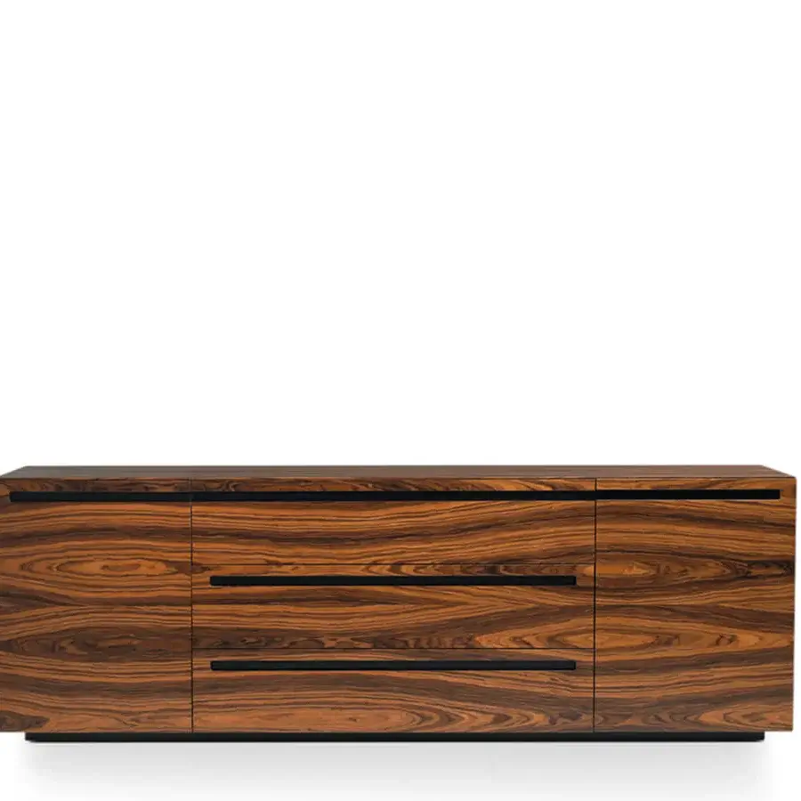 Distinguished 4 Mariani Crossing cabinet with wood structure, two doors and three drawers in dark brown with sleek black hardware