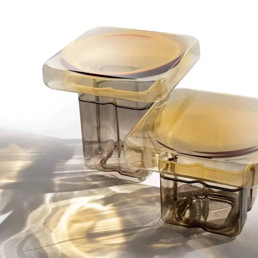 Distinguished Reflex Tau Murano side table in translucent amber gradient Venetian glass with rectangular support