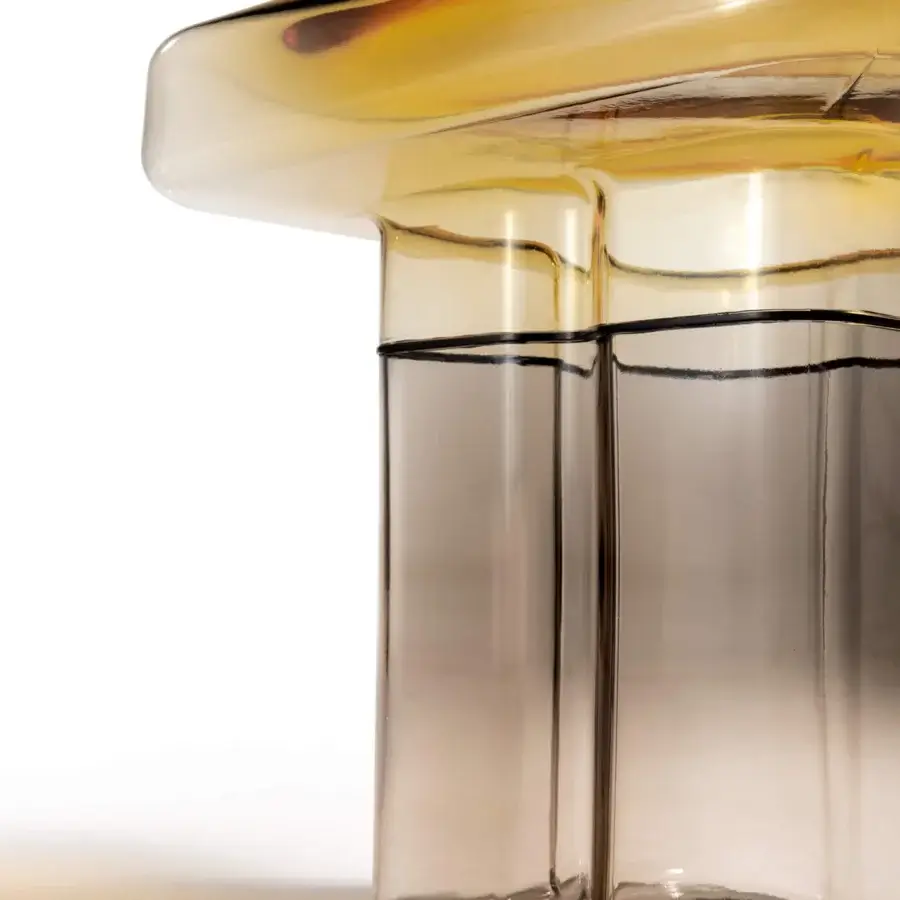 Distinguished Reflex Tau Murano side table crafted in amber gradient Venetian glass with glossy finish