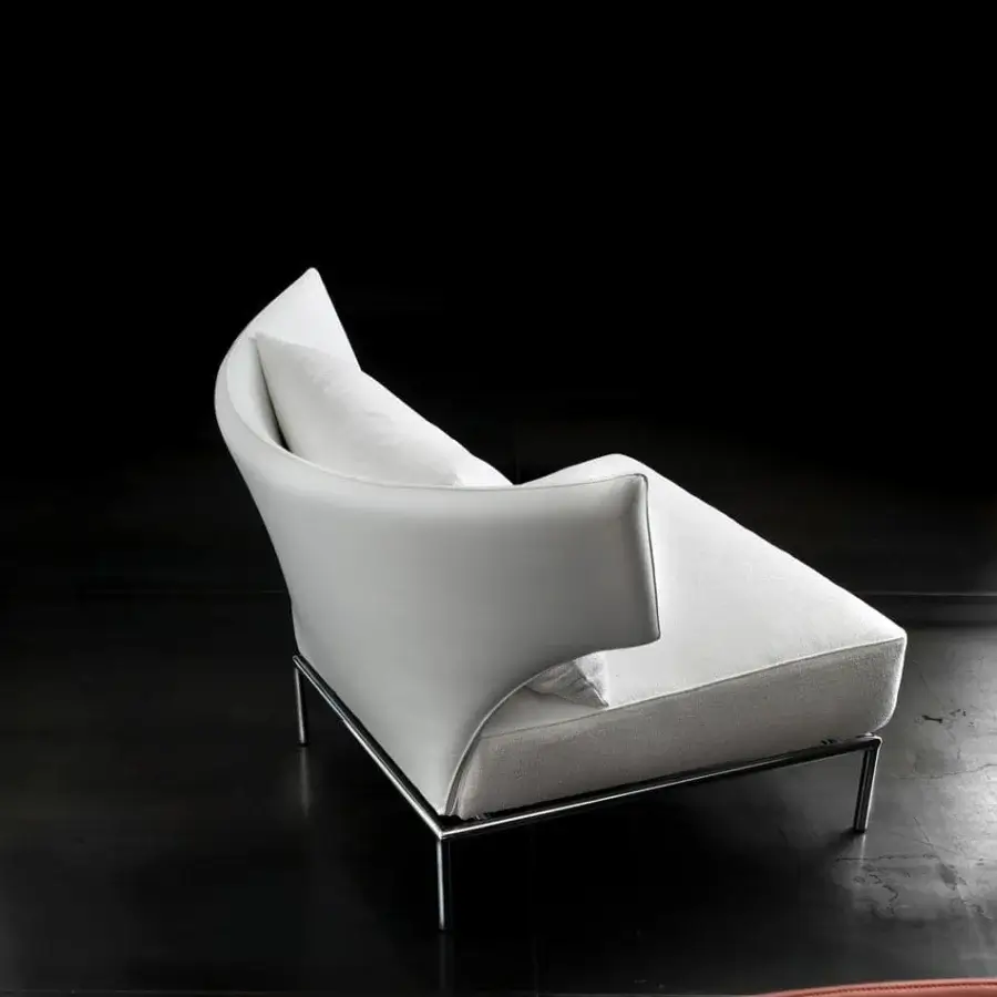 Exceptional Erba Abbraccio lounge chair with light-colored textile and sleek bright chrome metal base crafted for ultimate relaxation