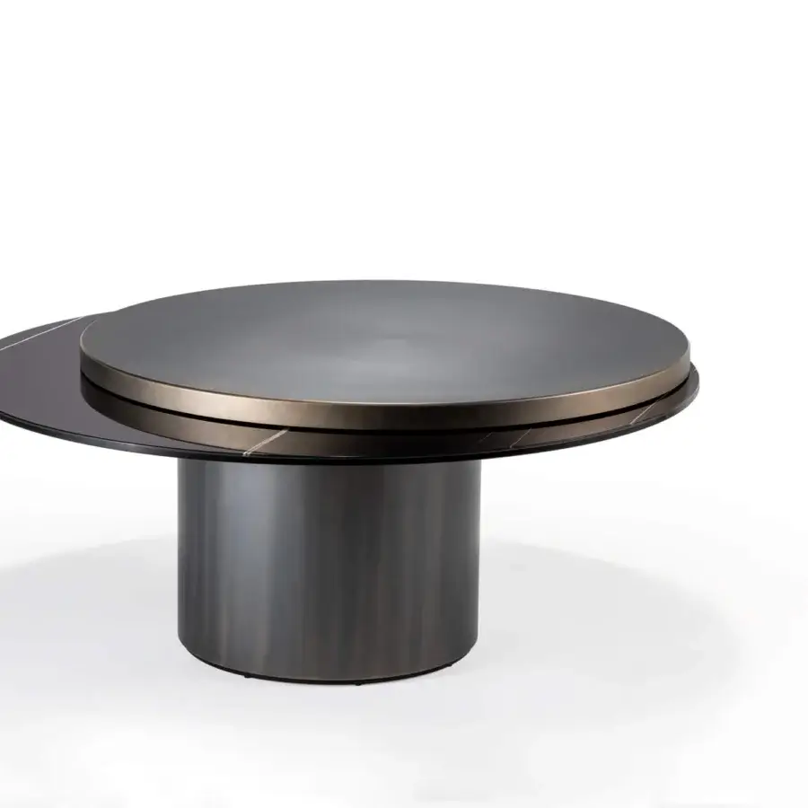 Distinguished Reflex Tau Steel Move coffee table with rotating Marble Glass and sleek metallic accents