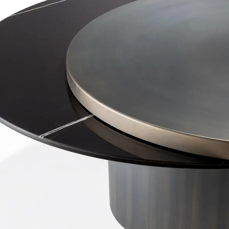 Exceptional Reflex Tau Steel Move coffee table with Marble Glass and dark gray metal built with a brushed finish