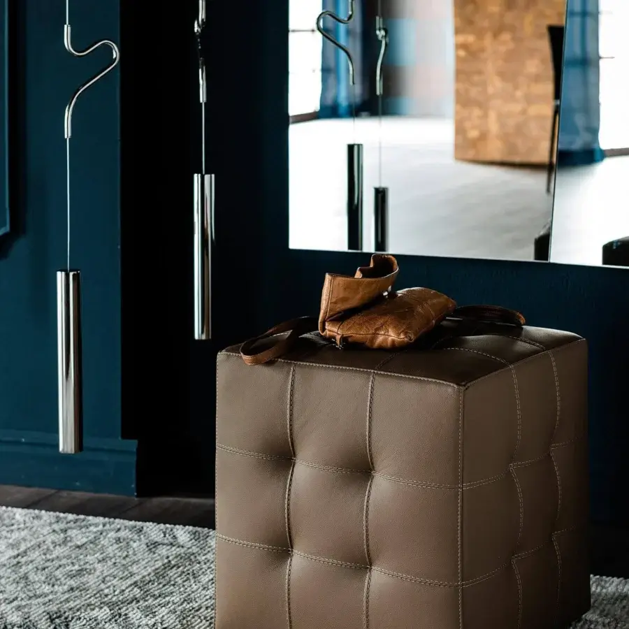 Exclusive Cattelan Italia Bob ottoman with tufted brown matte synthetic leather upholstery crafted in Italy