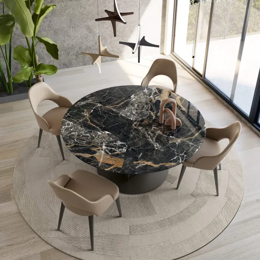 Superior Bizzotto Italia Pirouette table with dark marble-like top and cylindrical base crafted in Italy