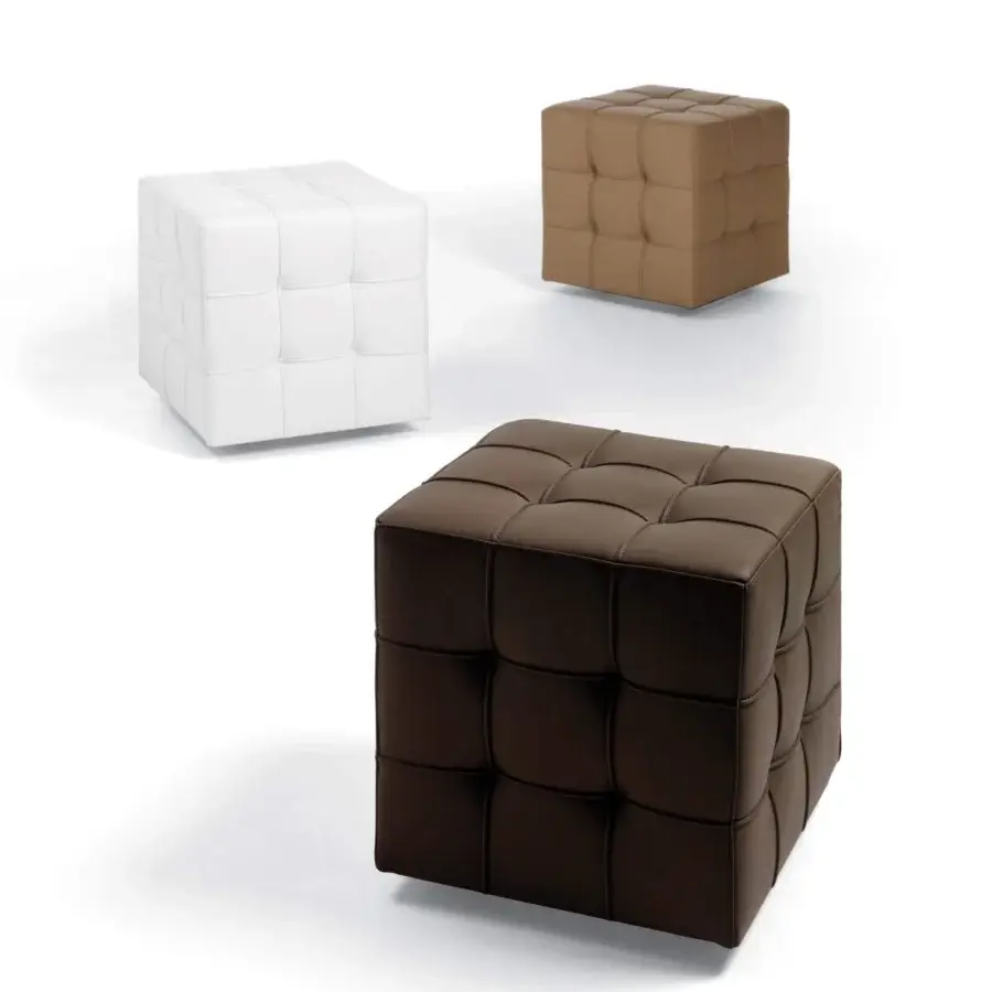 Superior Cattelan Italia Bob ottoman with tufted cubes in white, light tan and dark brown leather upholstery