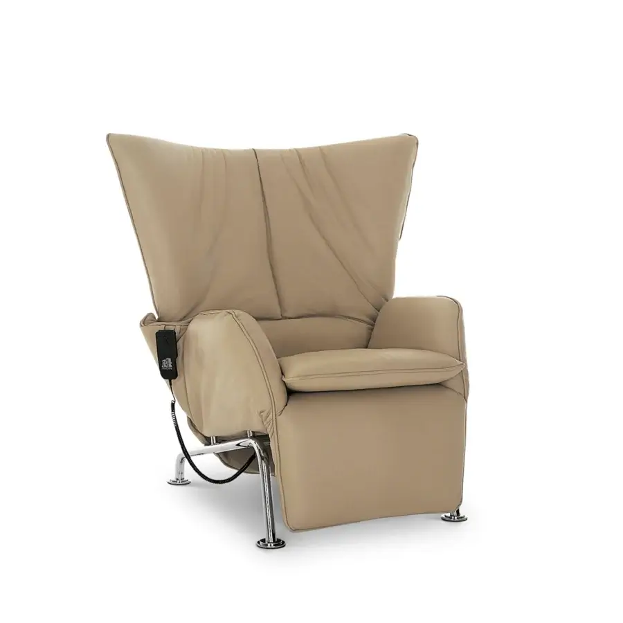 Exceptional 4 Mariani Single lounge chair with adjustable seat, footrest and smooth light tan leather-like textile upholstery