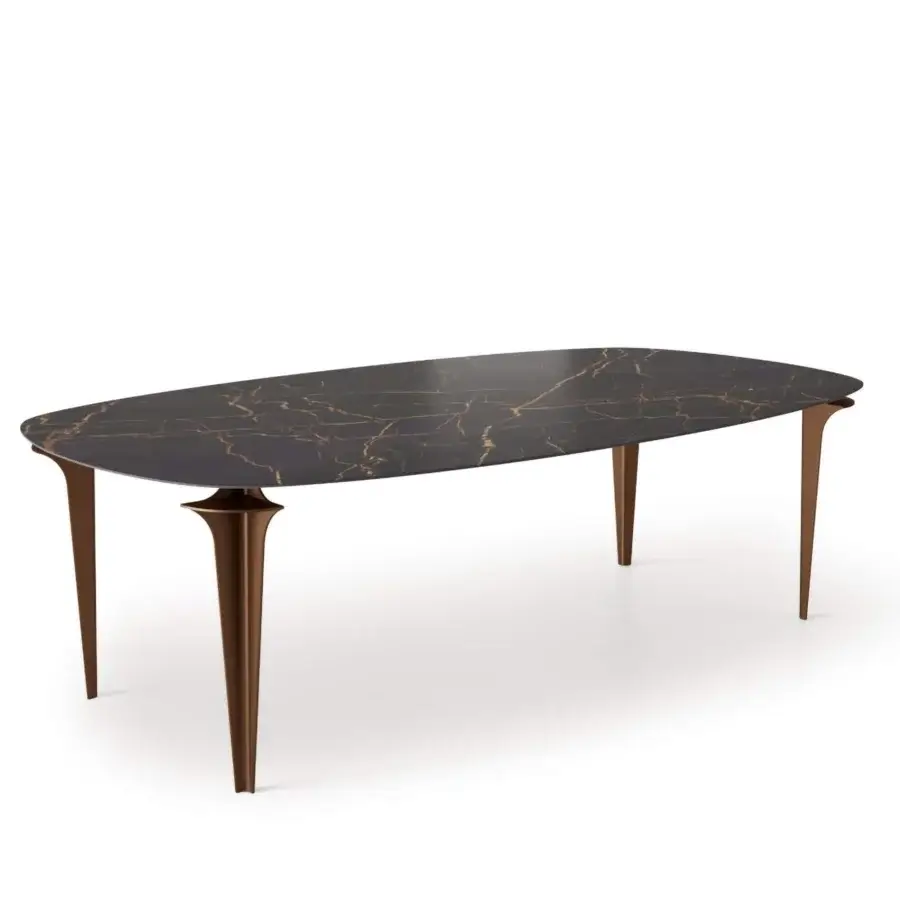 Distinguished Bizzotto Italia Jete table with glossy dark marble-like top and bronze-colored metal legs crafted in Italy