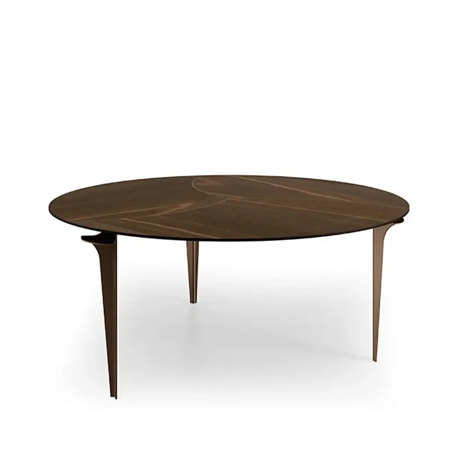 Elegant Bizzotto Italia Jete table with wood-like tabletop and subtly curved legs in a sophisticated matte brown finish