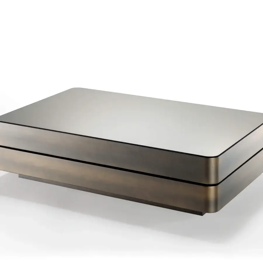 Exceptional Reflex Slide coffee table with a smoked mirror top and metallic bronze lacquered structure crafted in Italy