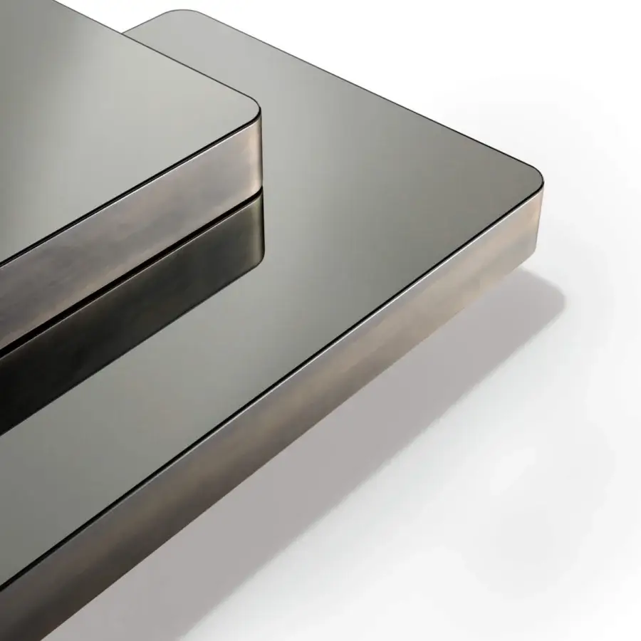 Superior Reflex Slide coffee table with nested dark gray tiers and lacquered metallic finish crafted in Italy
