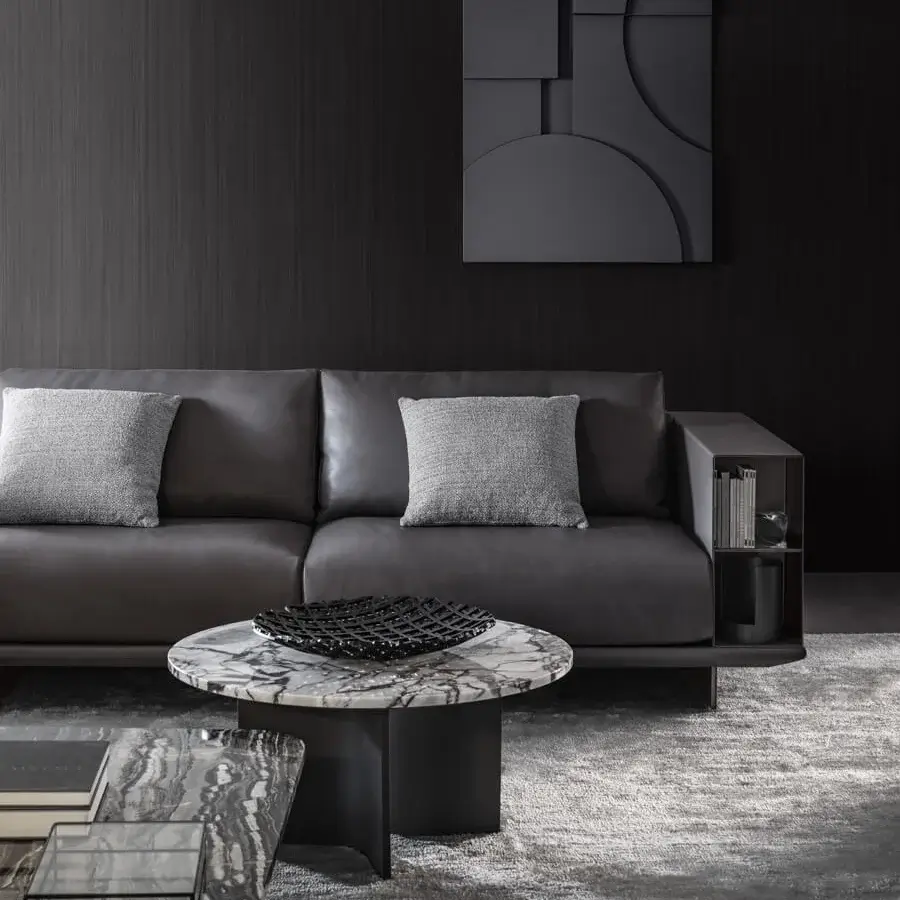 Distinguished 4 Mariani Asso sectional with essential lines upholstered in dark textile and smooth matte finish