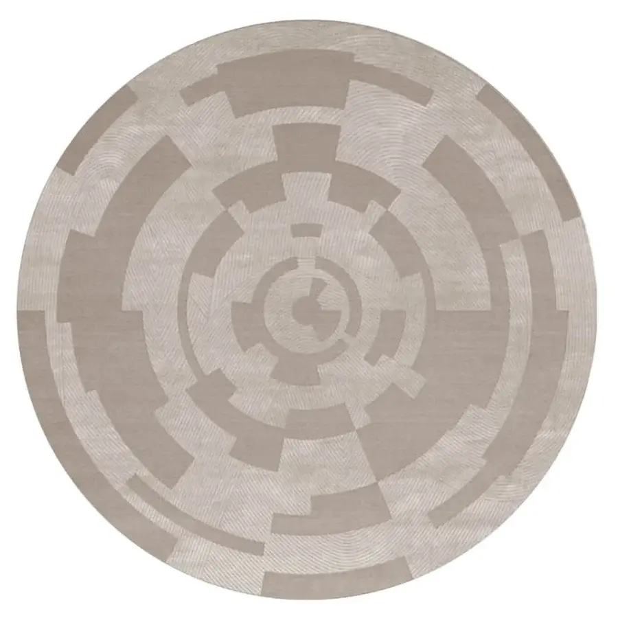 Distinguished Bizzotto Italia Drop rug with concentric geometric shapes in subtly contrasting beige wool and viscose weaves