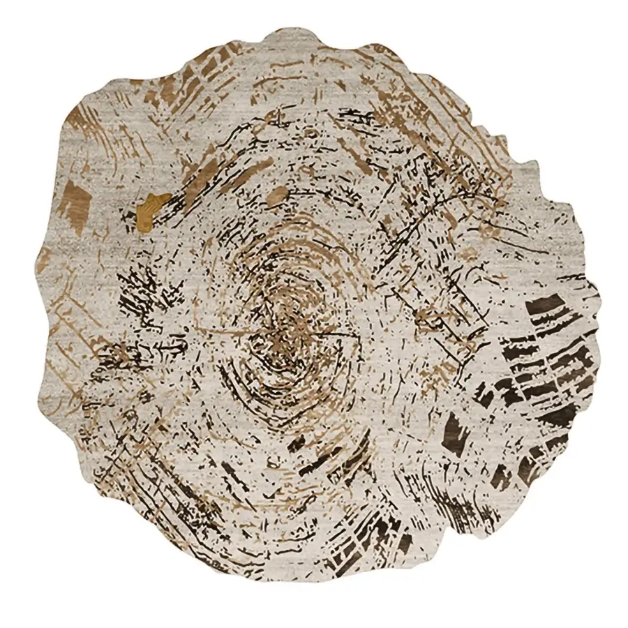 Captivating Bizzotto Italia Lignum rug replicates burl wood with intricately woven yarns in light beige and brown accents