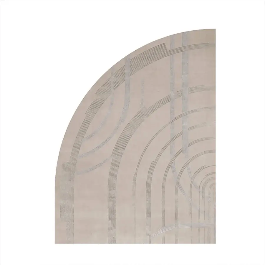 Exceptional Bizzotto Italia Drop rug displays alternating wool and viscose weaves with concentric arcs and a smooth finish