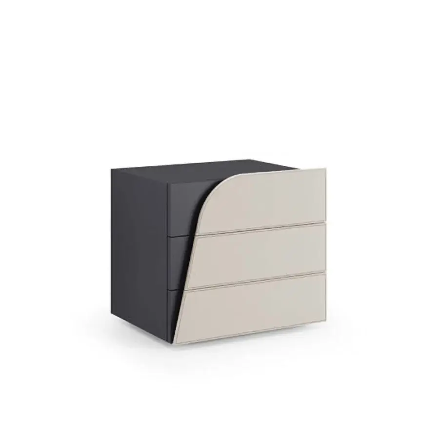 Captivating Bizzotto Italia Jete nightstand with dark gray lacquer and light beige leather drawers exhibiting a smooth finish