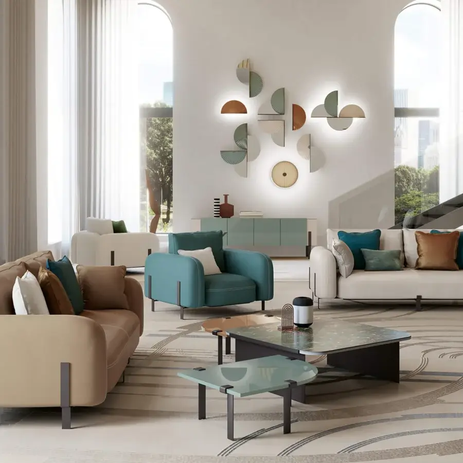 Captivating Bizzotto Italia Sensu wall lamp with concentric ridges in off-white, teal and sienna tones with a smooth finish