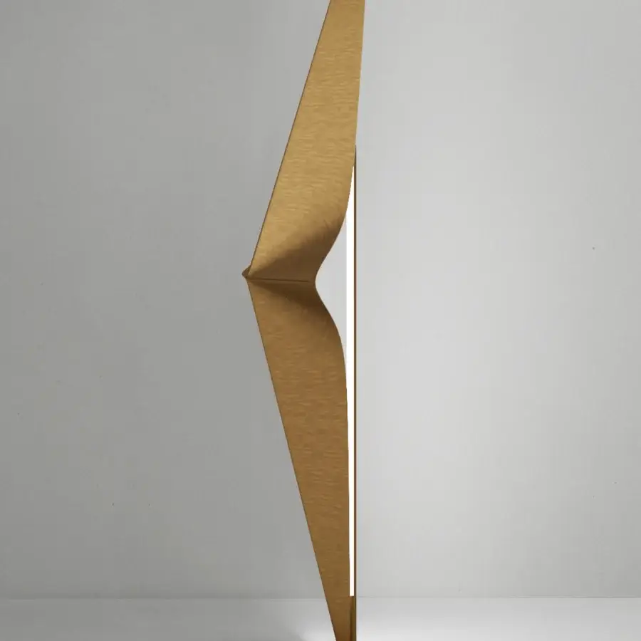 Exceptional Bizzotto Italia Noshi floor lamp crafted in recyclable aluminum with a brushed golden finish and geometric folded form