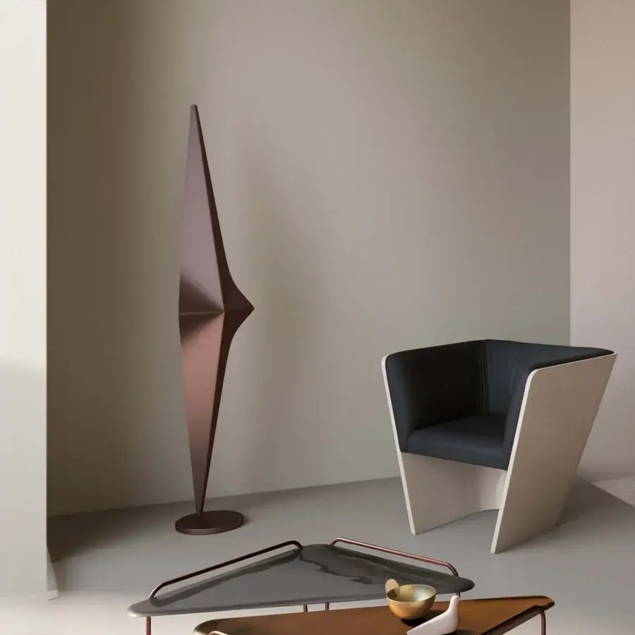 Exceptional Bizzotto Italia Noshi floor lamp crafted in sustainable aluminum with a deep copper-brown finish and adjustable light source