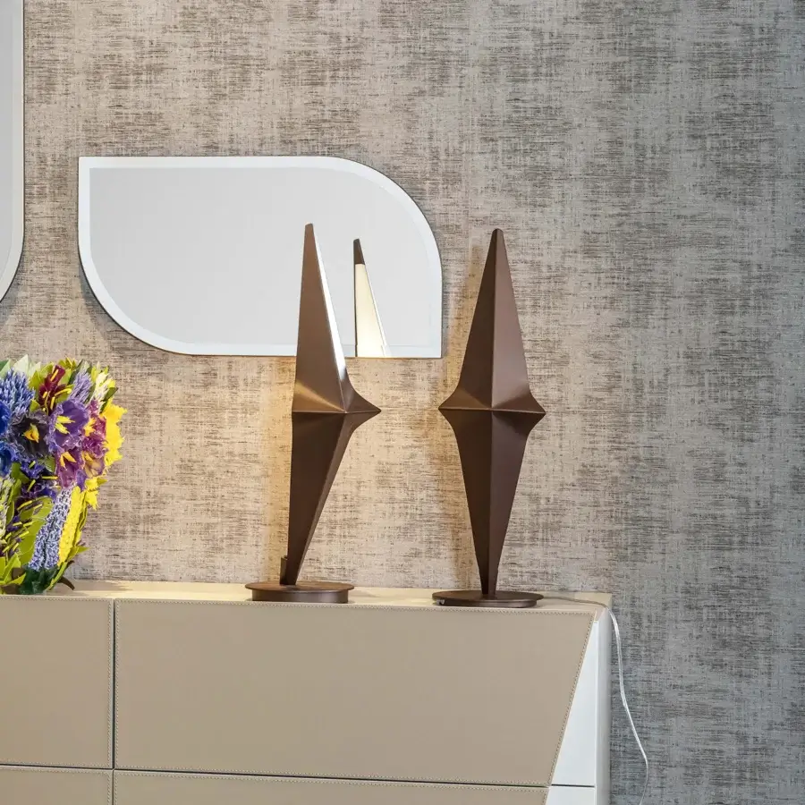 Superior Bizzotto Italia Noshi table lamp crafted in aluminum with a matte dark bronze finish